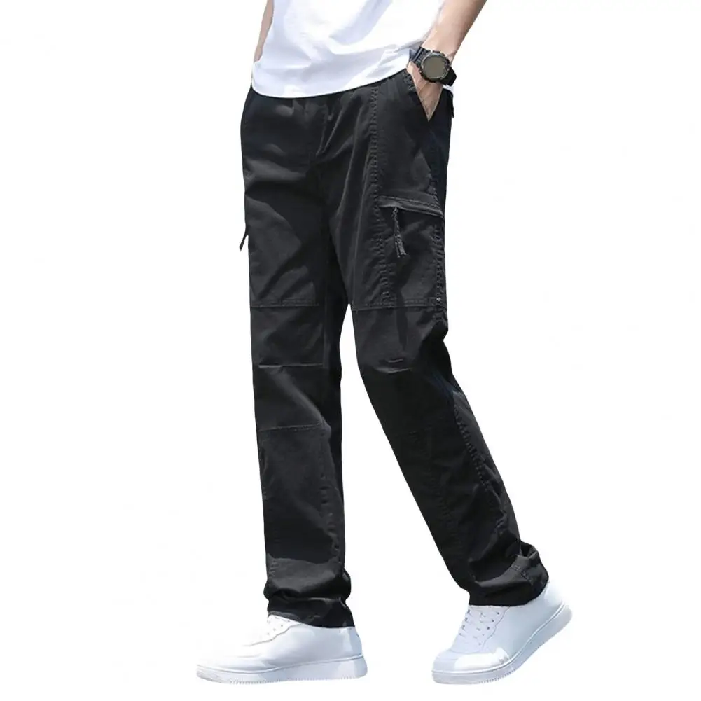 

Men Multi-pocket Pants Versatile Men's Cargo Pants Stylish Wide Leg Trousers with Multiple Zippered Pockets High for Outdoor