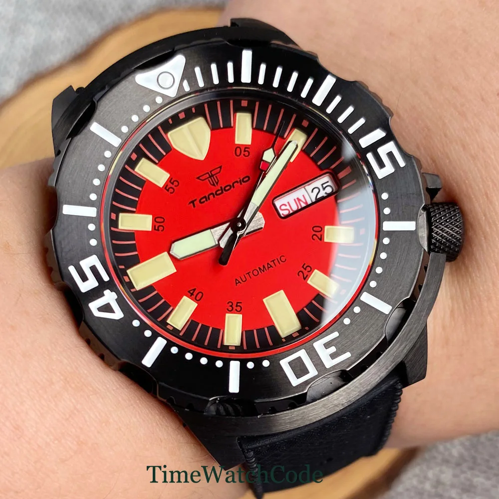 

Tandorio NH36A Monster Automatic Watch for Men Black PVD Diving Sapphire Crystal Date Day Luminous Dial Waterproof reloj hombre