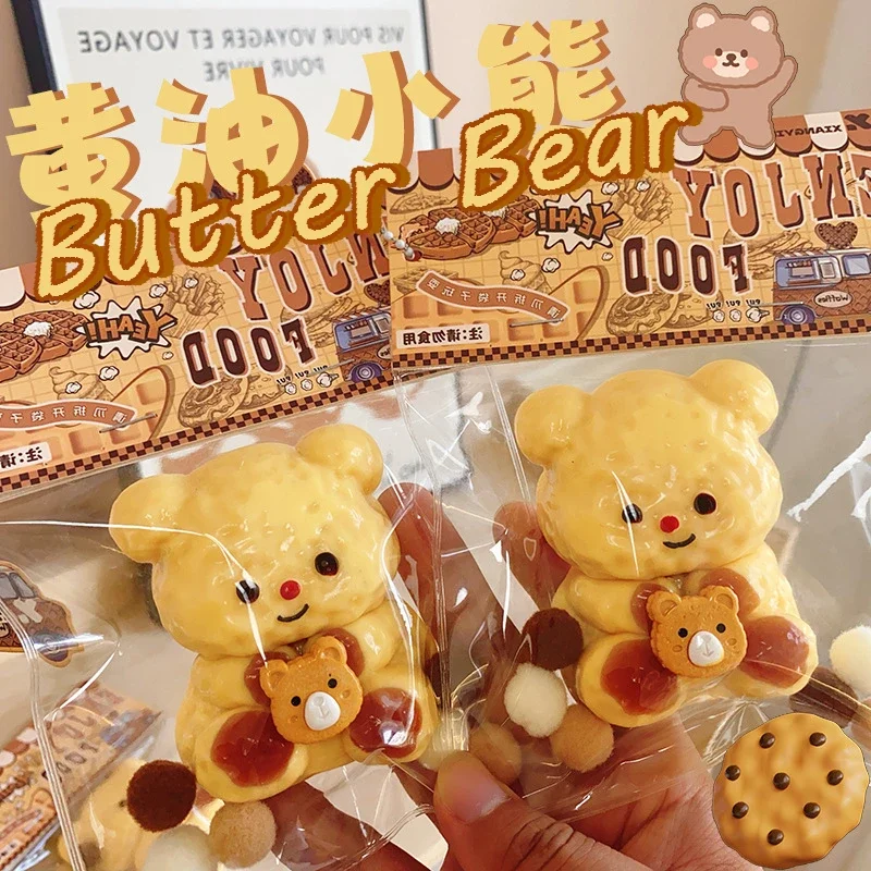 Kawaii Butter Bear Squeeze Toy Food Enjoy Squishy Butterbear Silicone Pinch Decompression Toy Stress Reliever for Kids Adults