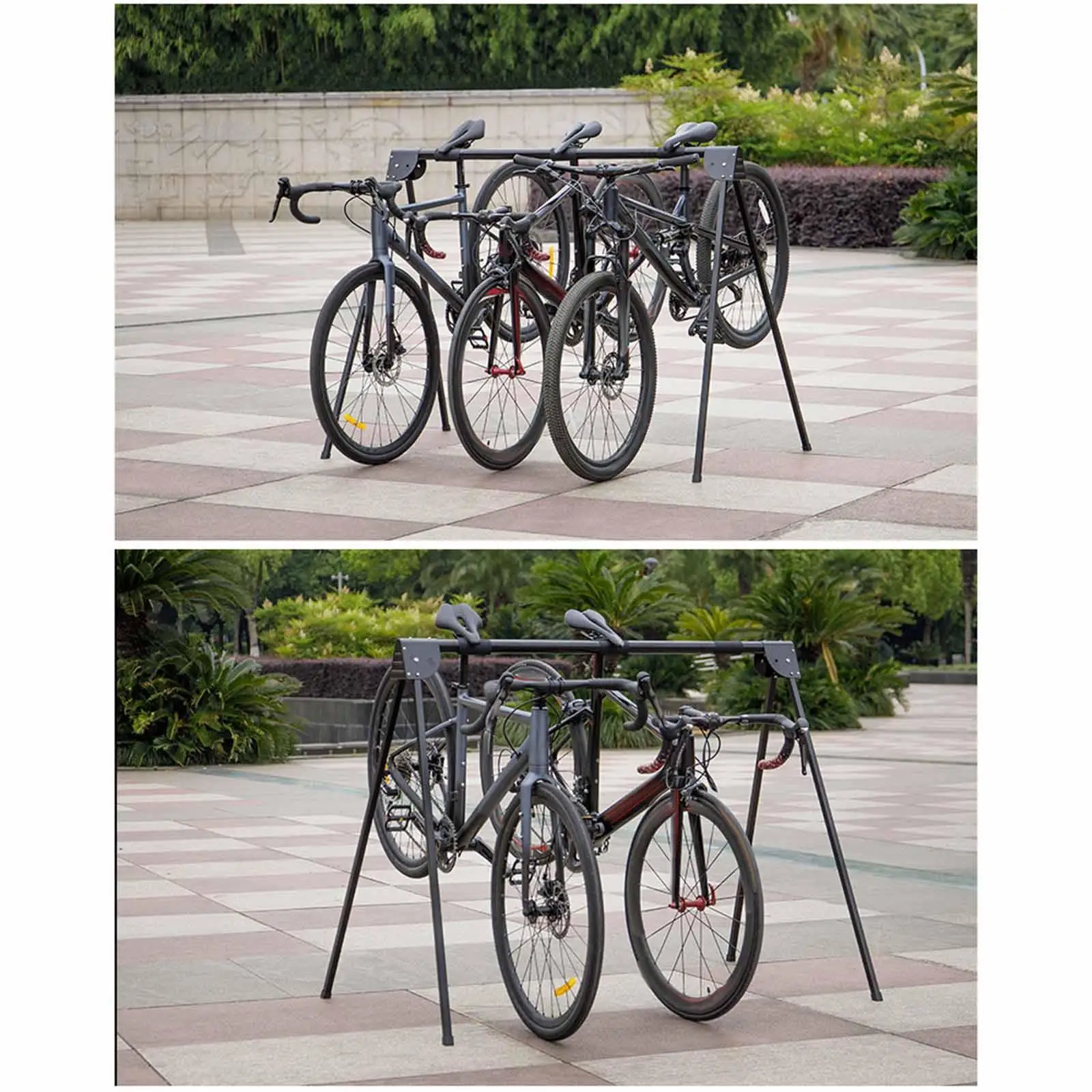 

Portable 3 Bikes Stand Rack Foldable Metal Structure Bicycle Storage Organizer Space Saving Solution for Indoor Outdoor Events