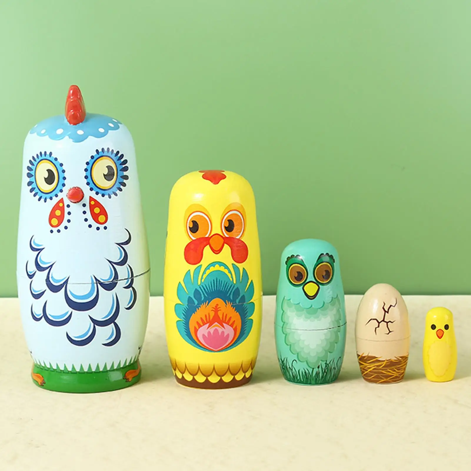 1 Set Animal Chicken theme Russian Nesting Doll 5 Layers Handmade Wooden Matryoshka Chick Stacking Toy Desktop Decor
