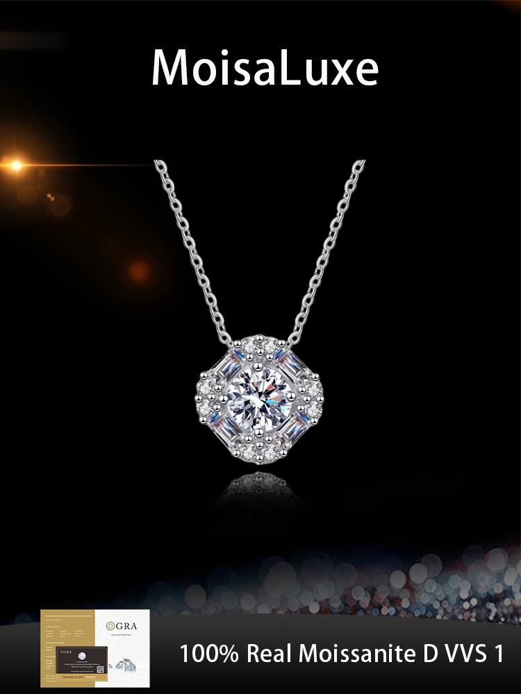 

MoisaLuxe Official Store Plata Sterling 925 Silver Collarbone Chain Square Full of Moissanite Necklace Clavicle Chain Jewelry