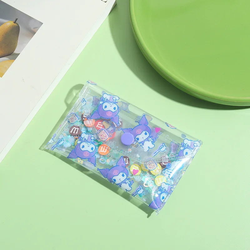 MINISO Fashion My Melody Kuromi Mobile Phone Chain Transparent PVC Bag Cute Cinnamoroll Card Bag Stationery Bag Gifts for Girls