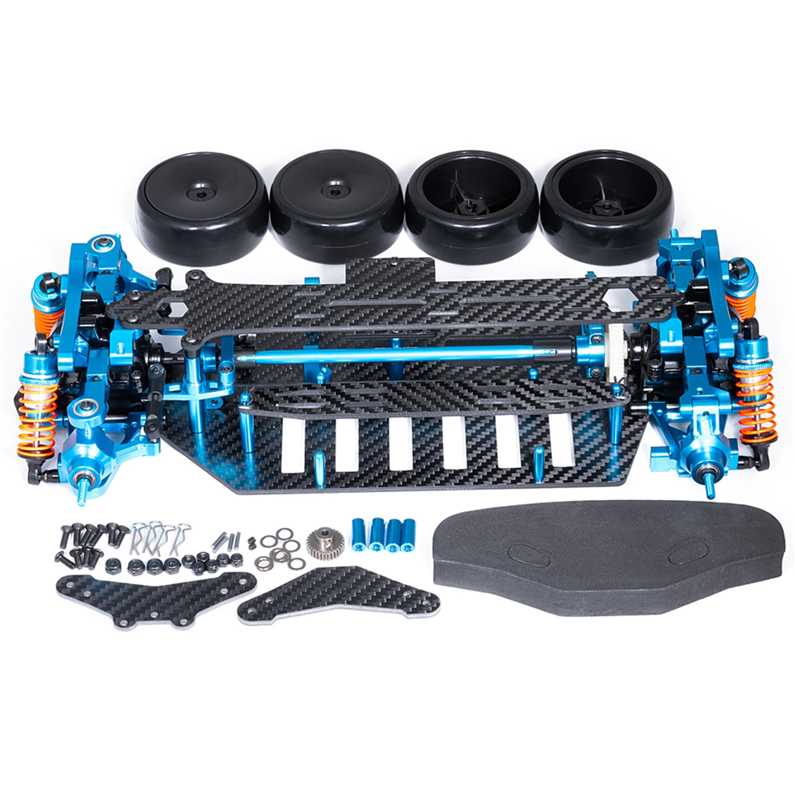 

Metal Alloy & Plastic & Carbon Fiber Chassis Frame Kit w/ Wheels Shock Absorbers for Tamiya TT02 1/10 RC Drift Car