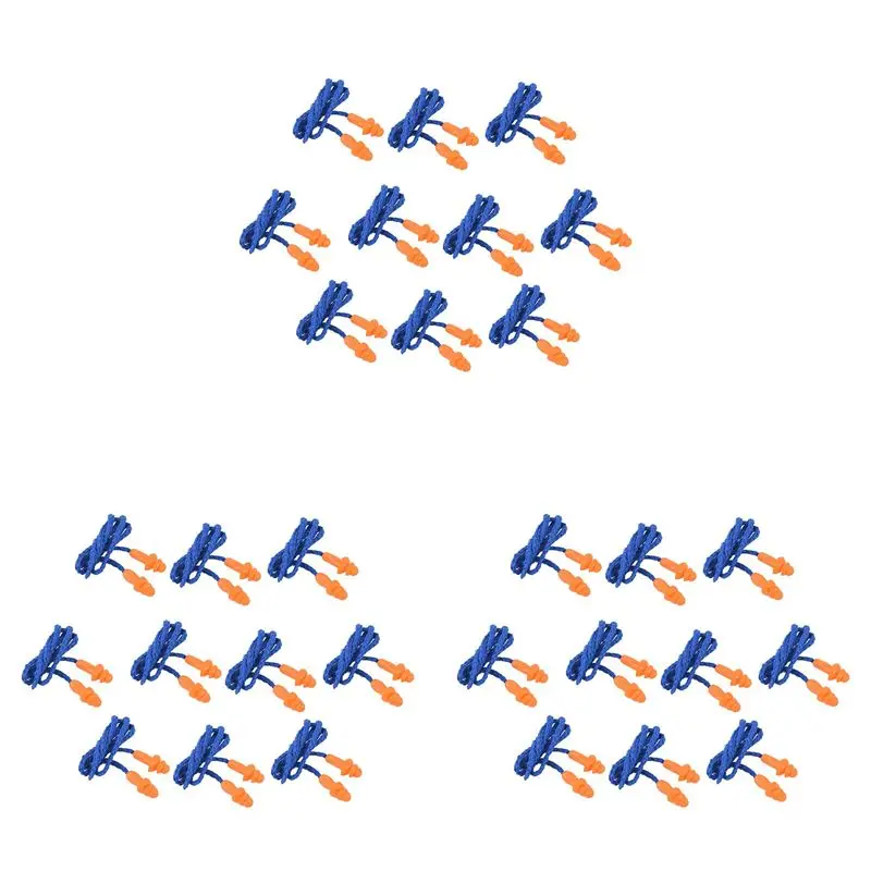 ABZZ-30 Pcs Safety Silicone Soft Ear Plugs - Hearing Protection Muffs With Cord - Noise Reduction Blue Orange