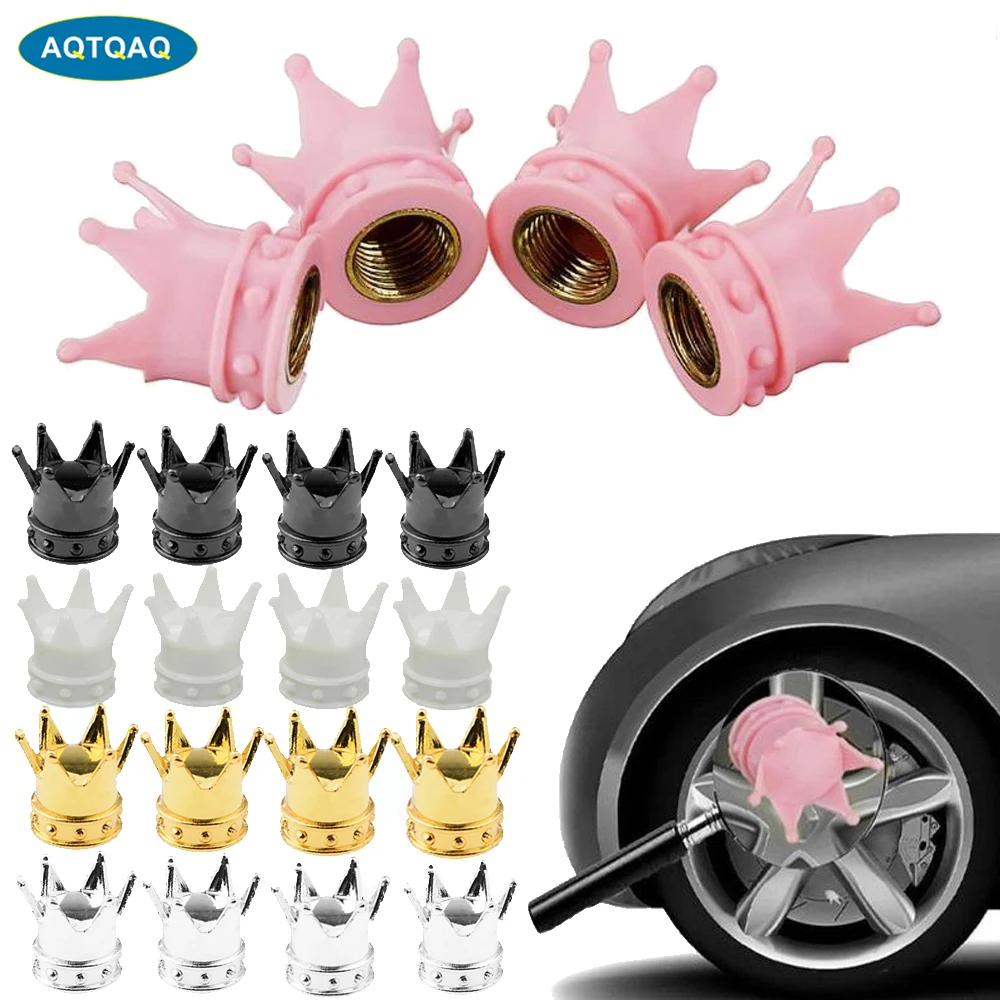 AQTQAQ 1 Set Crown Shape Car Tire Air Valve Stem Caps Auto Wheel Stem Air Valve Dust Covers Truck Motocycle Bike Dustproof Caps