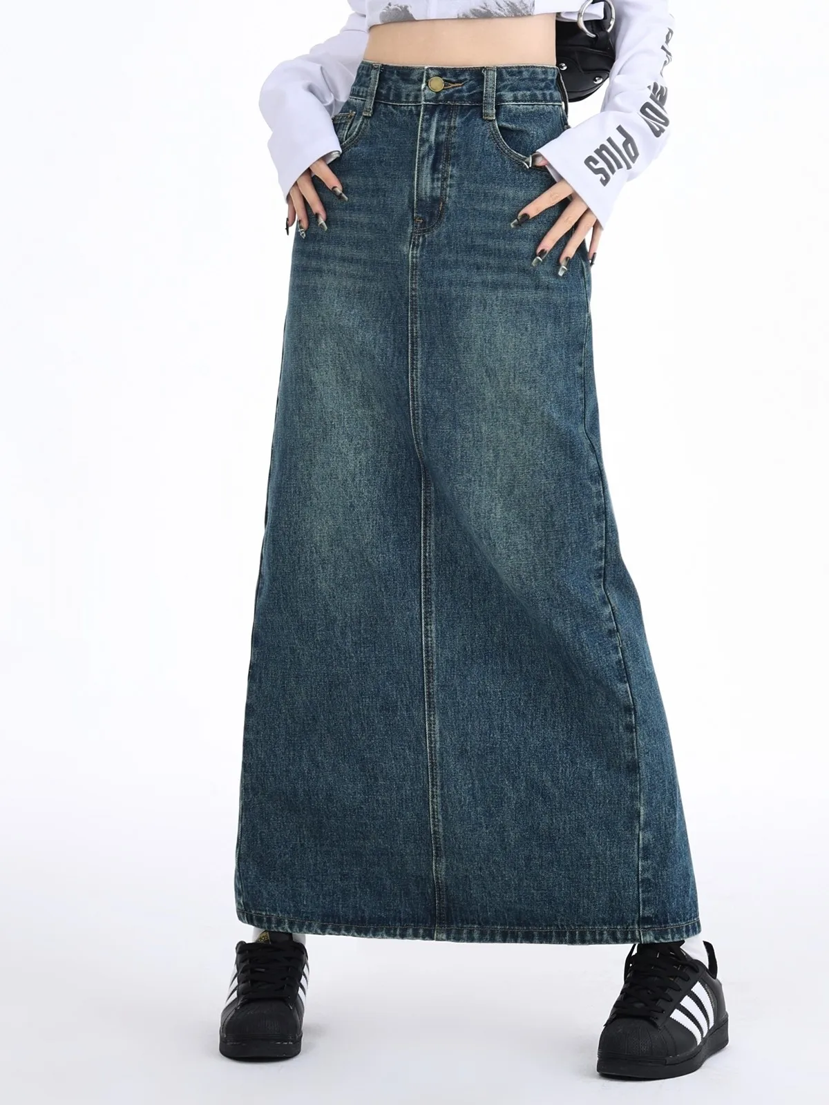 ZHISILAO New Long Denim Skirt Women Vintage Casual High Waist Jeans Skirt Spring 2024 Streetwear