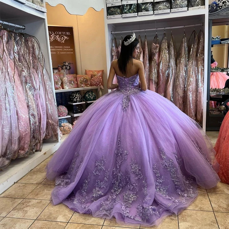 ANGELSBRIDEP, сиреневые красивые платья 16 Quinceanera, юбка-корсет с блестками, бальные платья, платья для праздника 15 лет