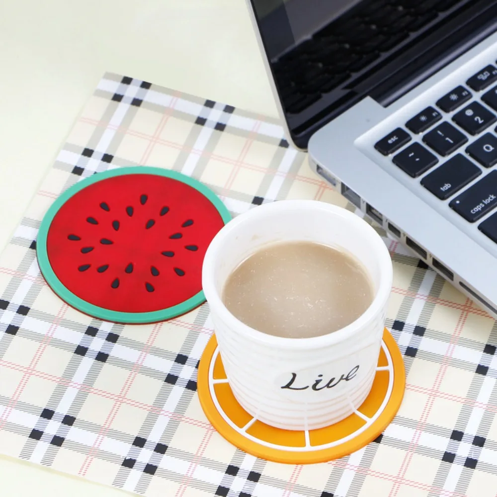 Placement Silicone Fruit Shape Cup Coaster Non -slip Anti -hot Cup Mat Round Cup Insulation Pad Office