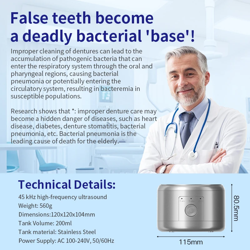 Macchina per la pulizia degli apparecchi ortodontici ad ultrasuoni 50KHZ USB ricaricabile per protesi Fermo Bocca Guard Allineatore, regalo perfetto