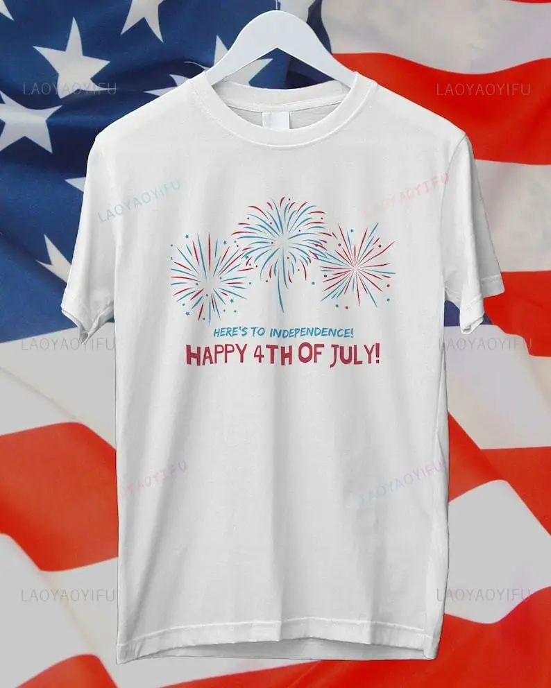 USA Happy 4th of July Printed Tshirt Independence Day Tshirt 4th of July Outdoors Celebrate Tshirt Woman High Quality Cotton Tee