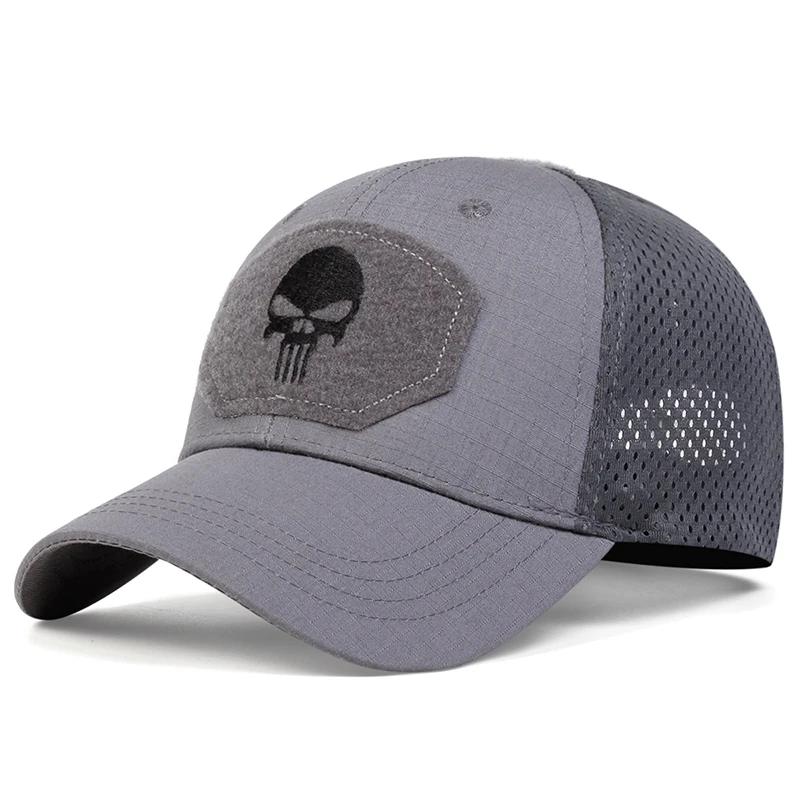 Unisex-Baseballmütze mit Totenkopf-Stickerei, atmungsaktiv, für Frühling und Herbst, für den Außenbereich, verstellbar, lässige Mütze, Sonnenschutzmütze – Detail 10