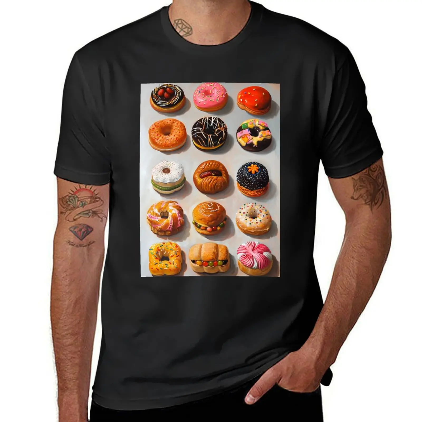 Sugar Rush: Photo Realistic Still Life of Colorful Pastries T-Shirt anime quick drying tees men workout shirt