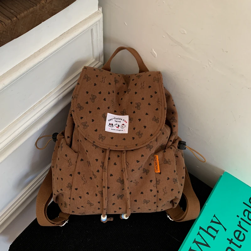 

Вельветовые рюкзаки большой вместимости на шнурке, 2026, высококачественные милые школьные сумки, модная внутренняя карманная молния в мягкой обложке