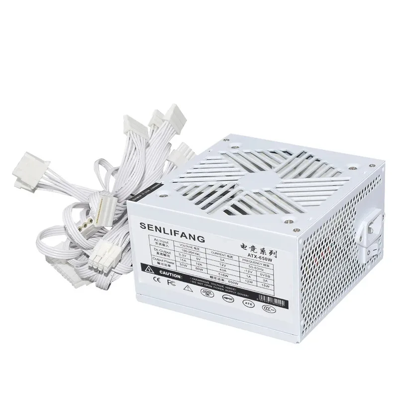 CHJJULONGFENGBAO White PC PSU 20+4Pin 12V ATX 650W 110-230V Professional E-Sports Video Game Computer Power Supply 12cm Fan
