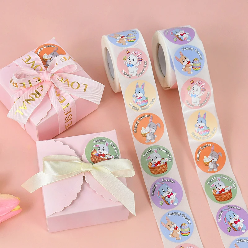 500pcs Easter Bunny Egg Cartoon Decoration Roll Sticker ForGift Sealing Adhesive Label Easter Day Holiday Happy Label