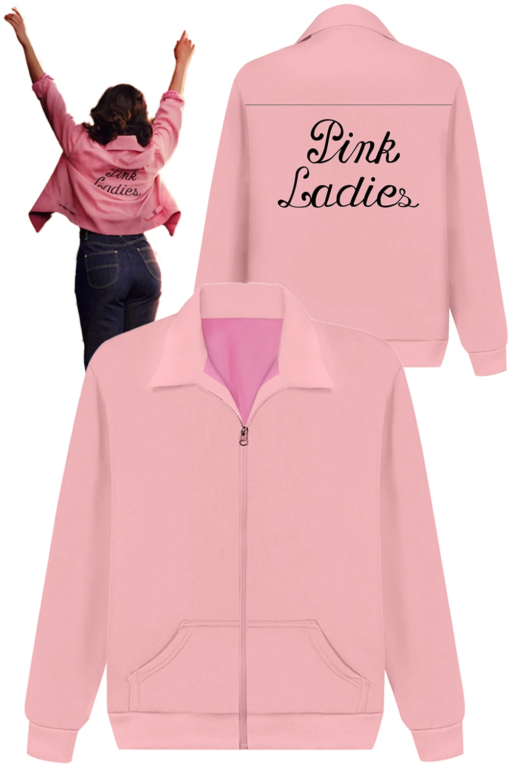 Chaqueta de Cosplay rosa para mujer, disfraz de película Grease Roleplay, fantasía, juego de rol, ropa de fiesta de Carnaval