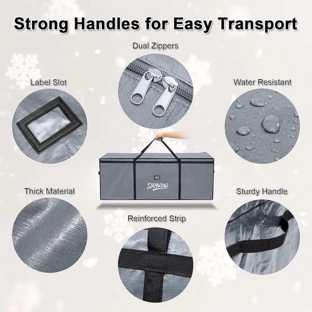 Heavy-Duty 12ft Christmas Tree Storage Bag with Zippered Mesh Pockets and Reinforced Handles (Grey)