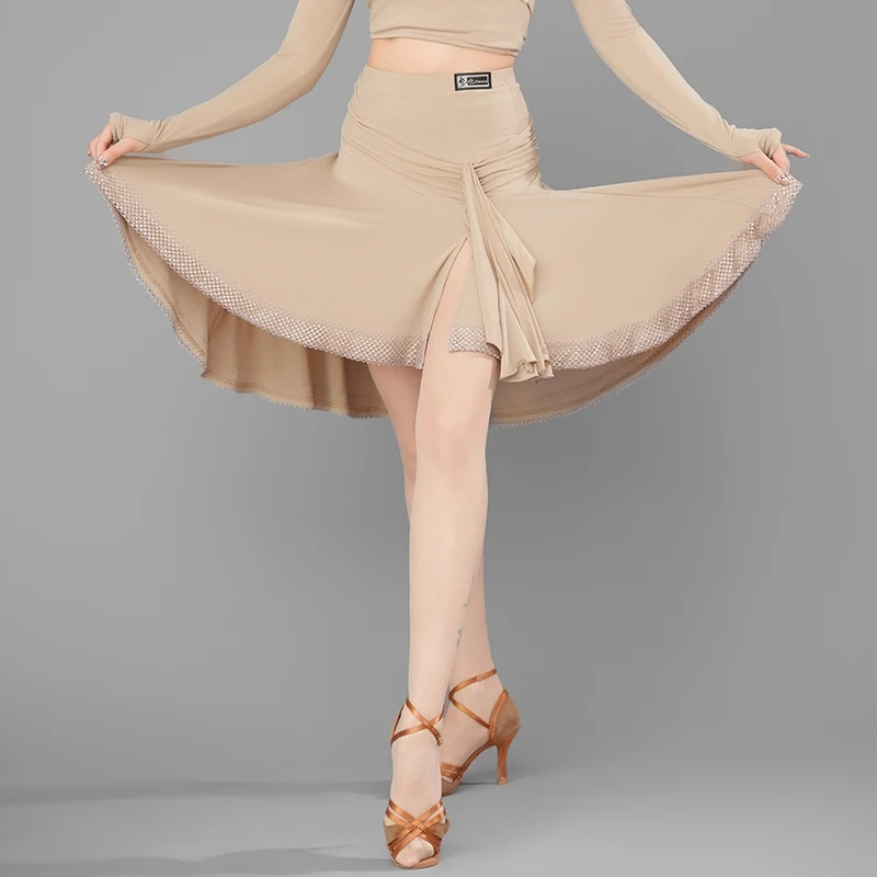 

New Latin Dance Skirt For Women Sexy Split Skirt With Bottom Pants Chacha Rumba Tango Adult Latin Performance Skirts DQS18313