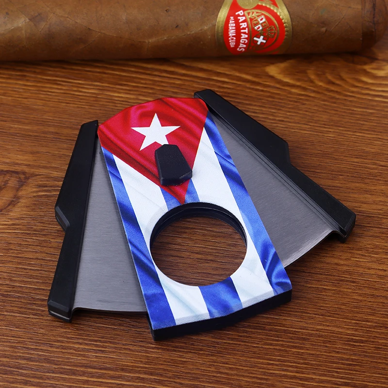 Luxury Portable Cigar Cutter Flag of Cuba Pattern Plastic Stainless Steel Sharp Blade Scissors Free Shipping Travel Cigar Cutter