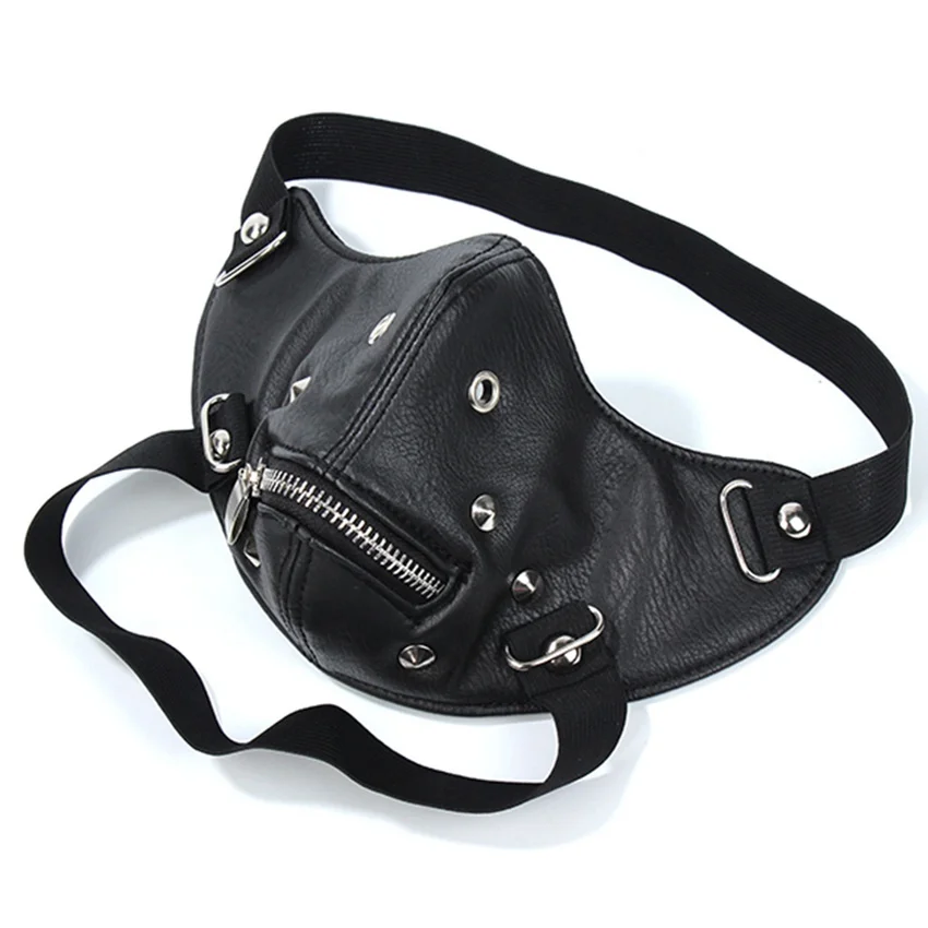 Punk Rivets Mask PU Leather Mask Trendy Zipper Face Mask Motorcycle Mask Anti-dust Masks Mouth Muffle