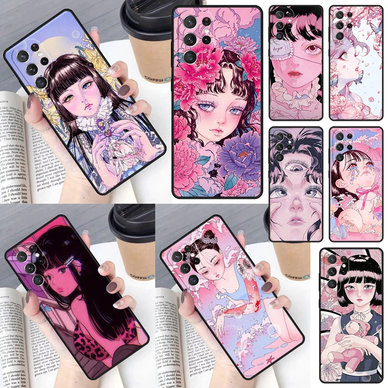 Cartoon Girl illustration Phone Case for Samsung Galaxy S26 Ultra S25 S24 S23 S22 S21 S20 Note10 Plus FE Cover Luxury