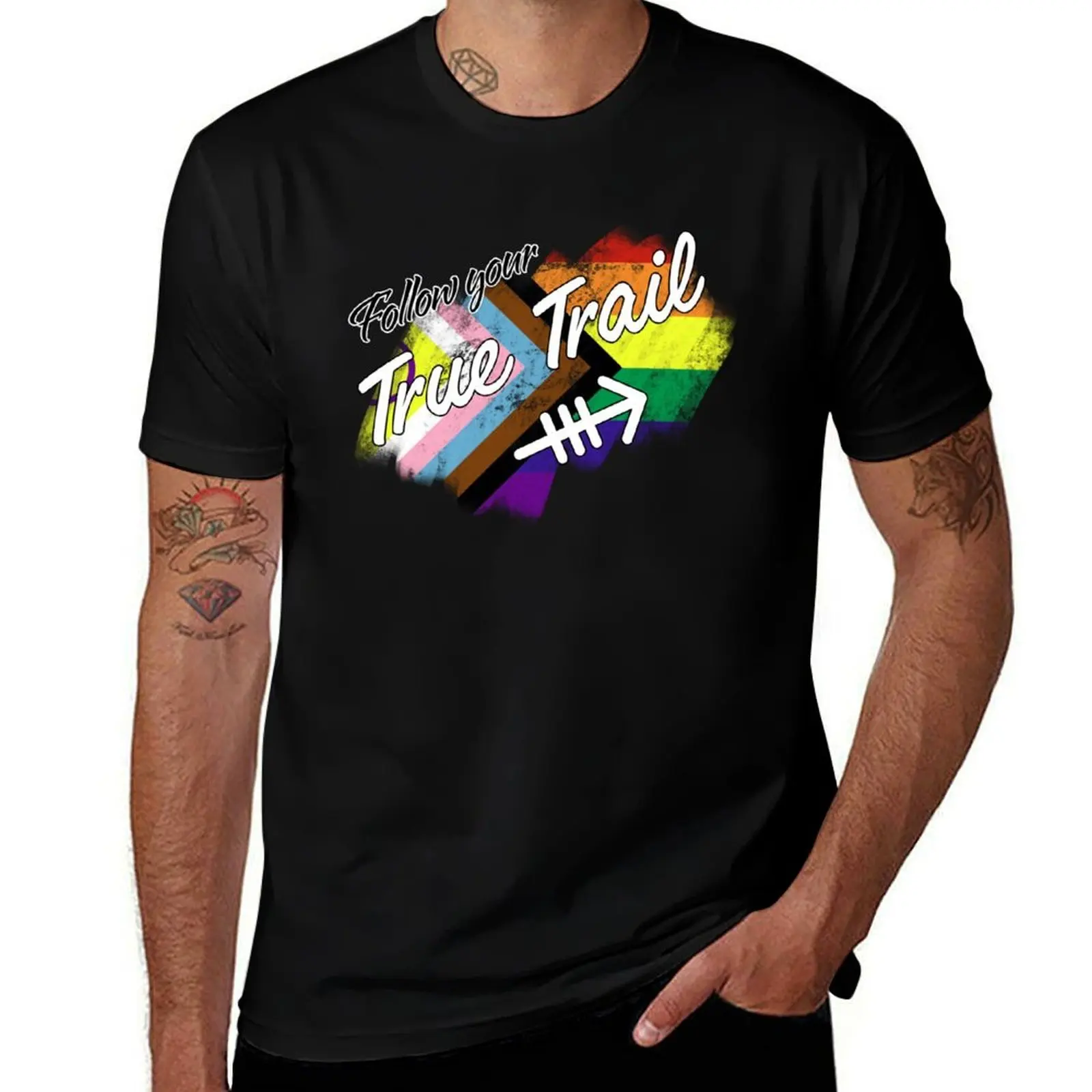 

Follow Your True Trail Progress Pride T-Shirt clothes tops anime t shirts mens graphic t-shirts