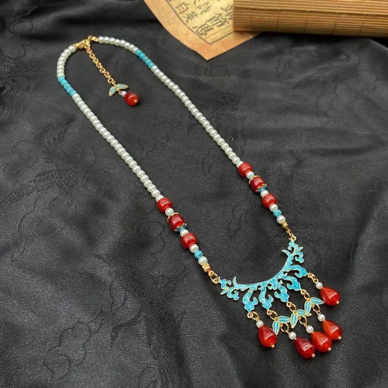 Collier de perles de style chinois pour femmes, glaçure Hanfu exquise, vintage, diversifier, accessoires de haute qualité, cadeau pour petite amie