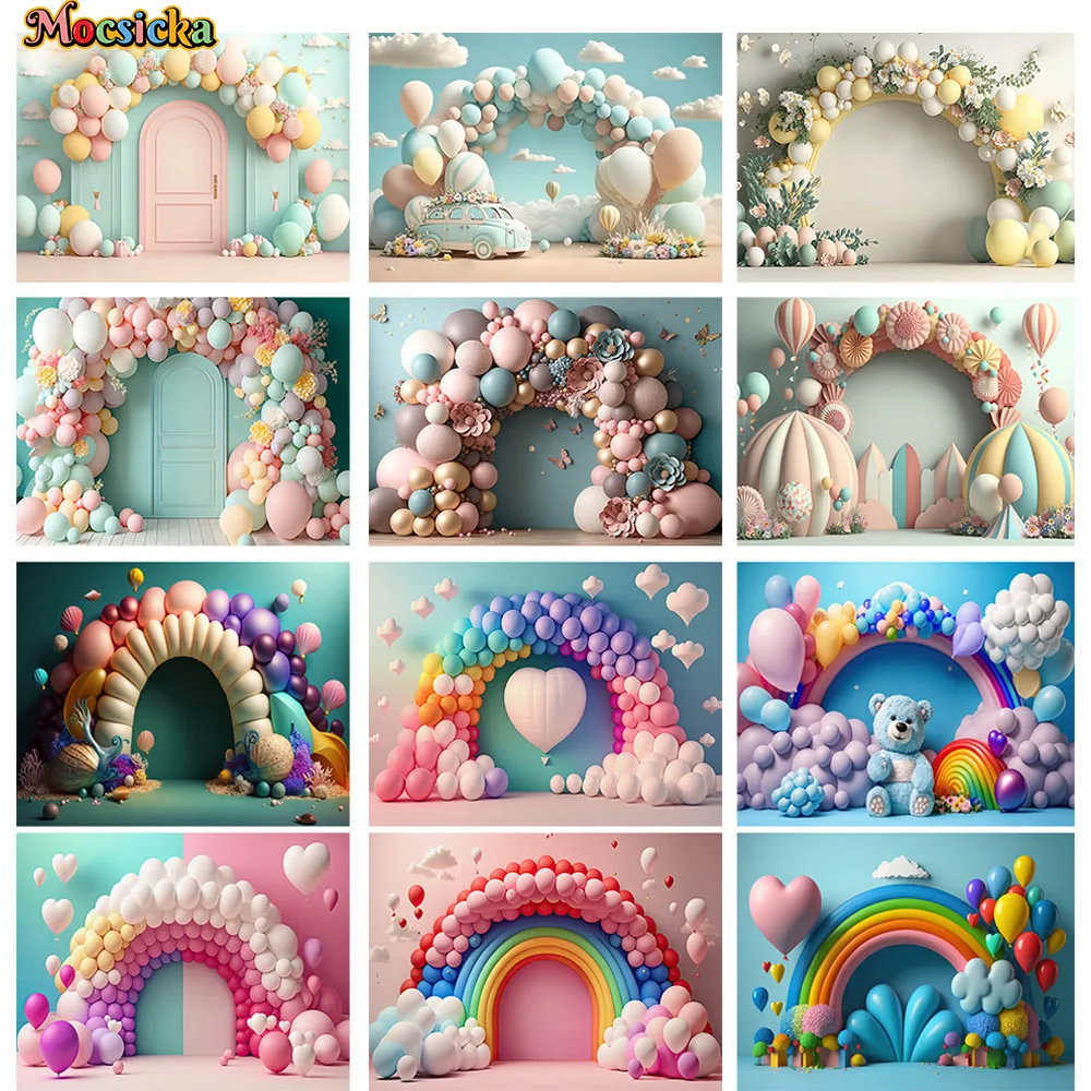 

Newborn 1st Birthday Cake Smash Backdrop Studio Photography Prop Rainbow Balloon Arch Door Background Baby Shower Wedding Decor