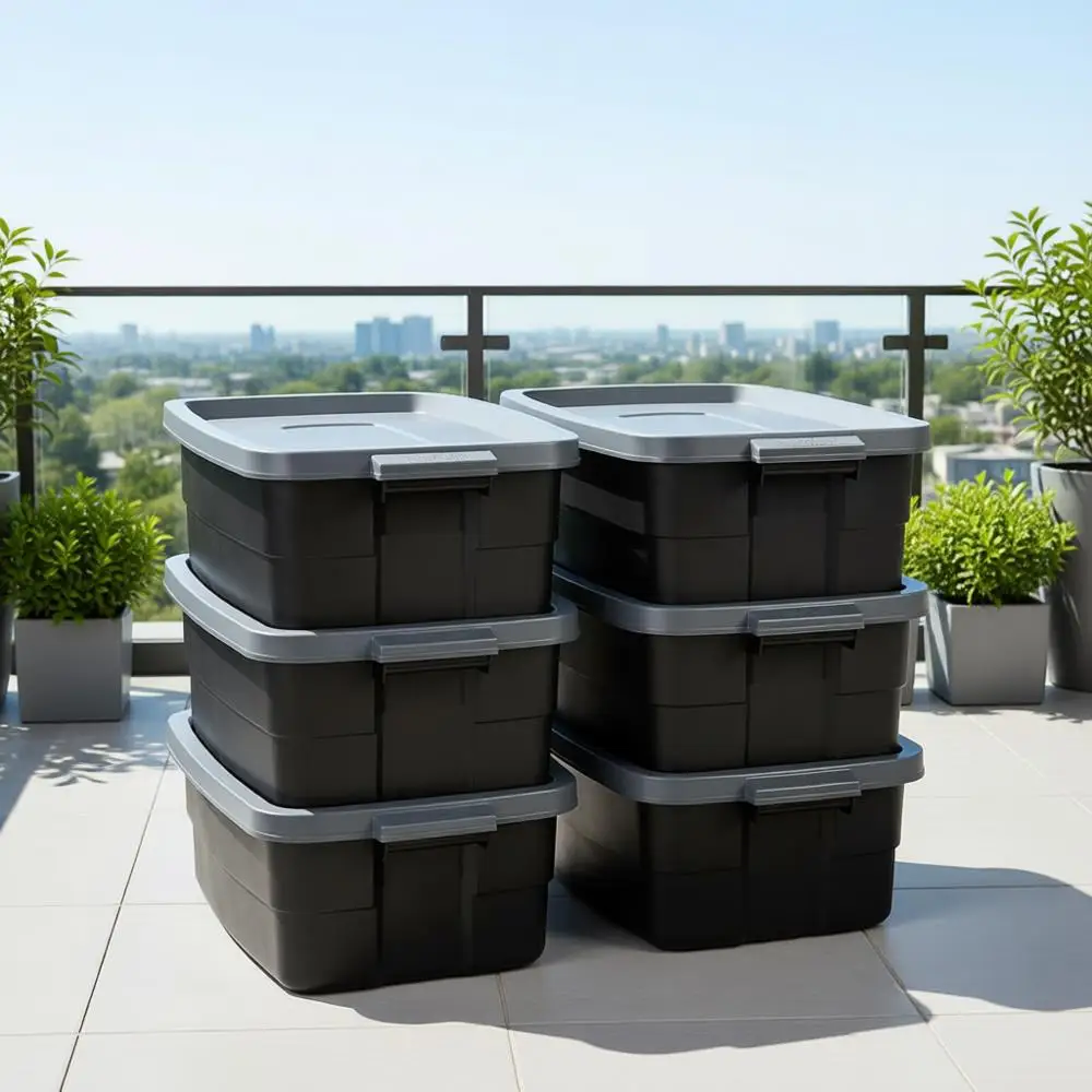 

6-Pack Totes with Lids, Heavy Duty Plastic Storage Bins, 10 GAL - Stackable, Garage, Attic, Camping