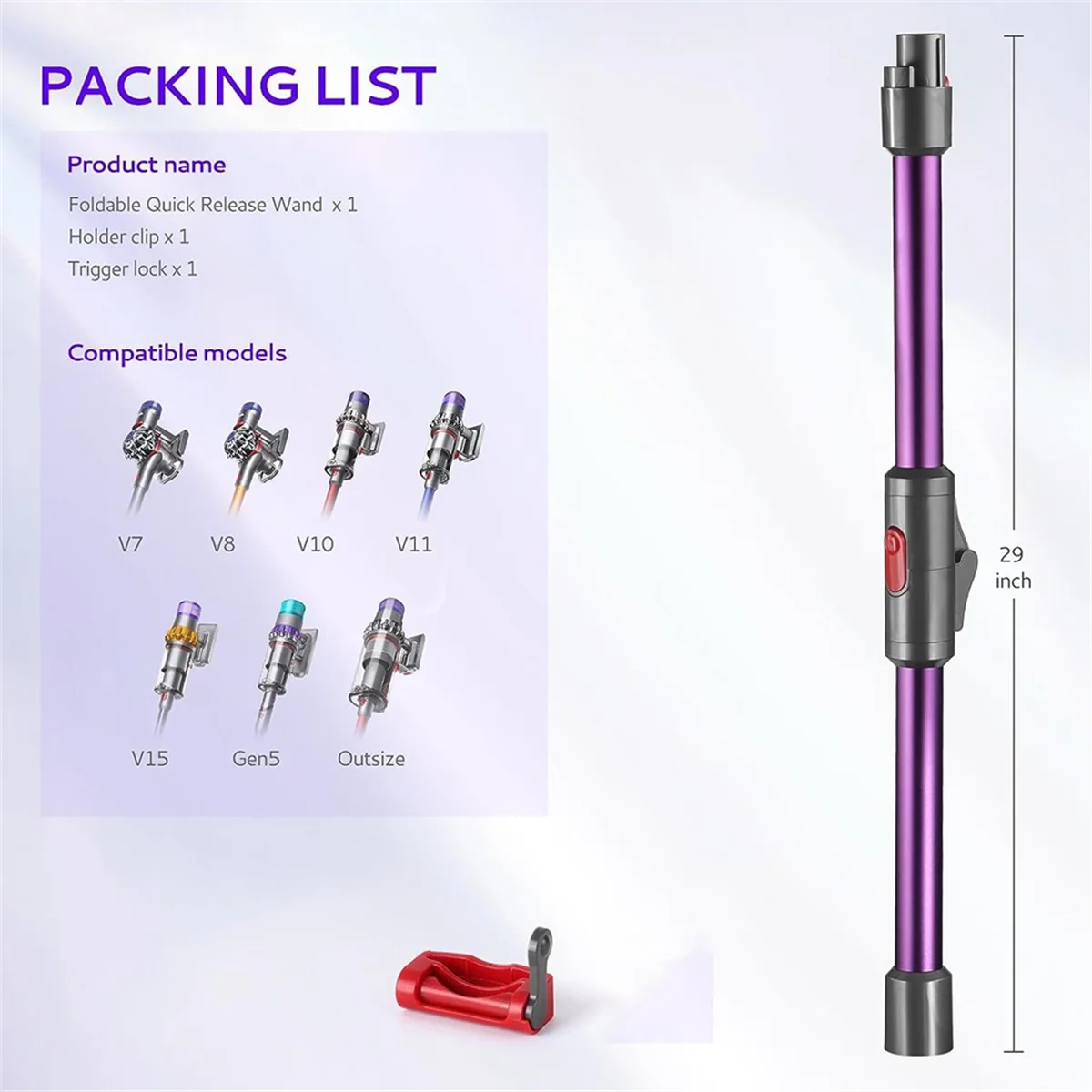 ไม้กายสิทธิ์แบบพับได้สําหรับ Dyson V7V8V10 V11 V15 เครื่องดูดฝุ่นไร้สายอุปกรณ์เสริม,Quick Release Wand เปลี่ยน—A19G