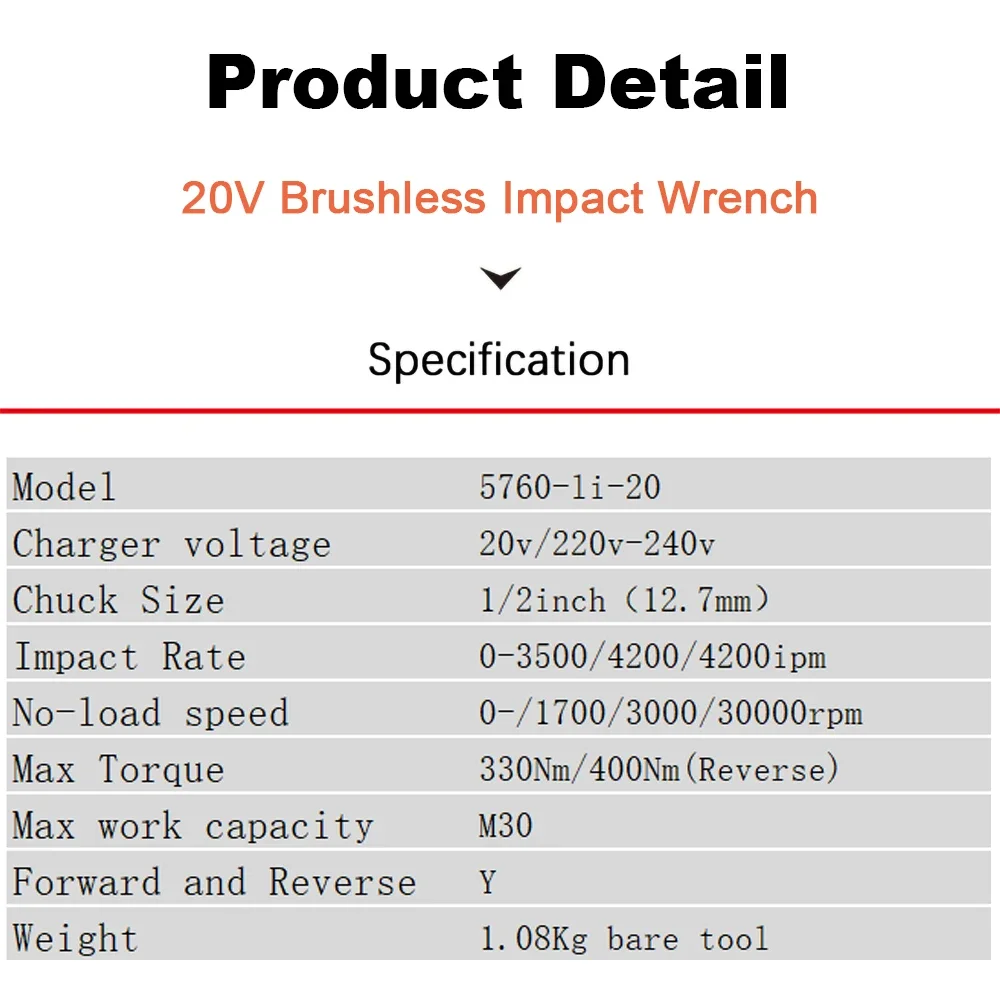 DEVON Cordless Impact Wrench Brushless Motor 5760 20v Max400Nm Torque Adjustable 3000rpm 4200ipm Universal Flex Battery Platform