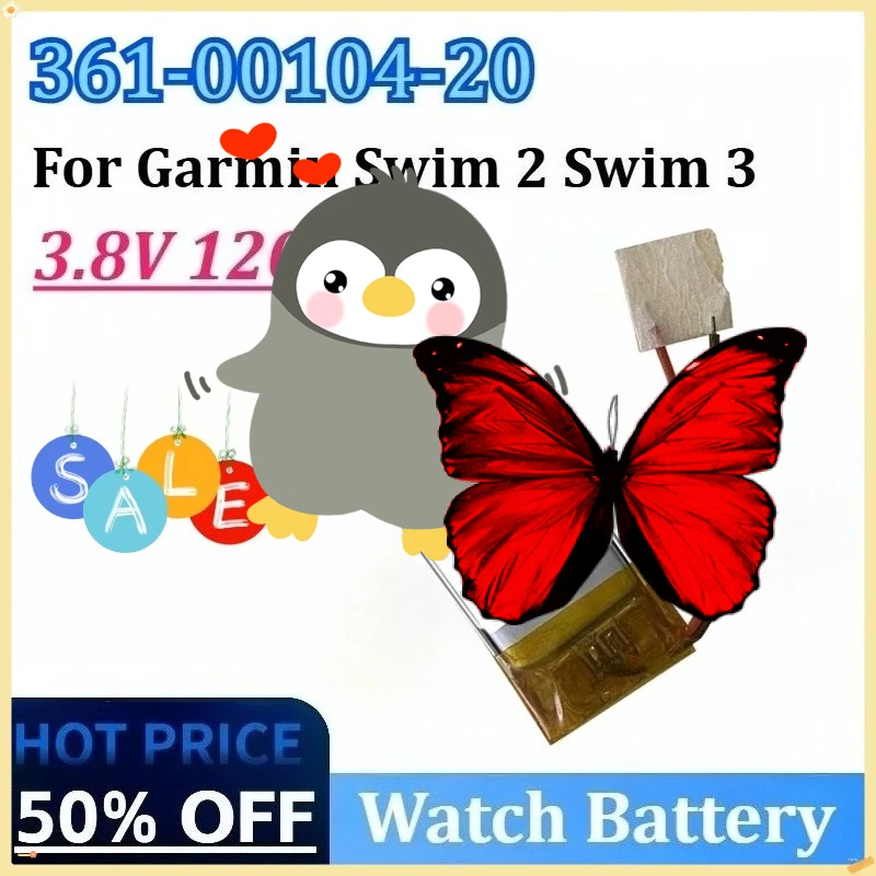 

361-00104-20 3.8V 120mAh High Quality Smart Watch Battery for Garmin Swim 2 Swim 3 High-Capacity Rechargeable Watch Batteries