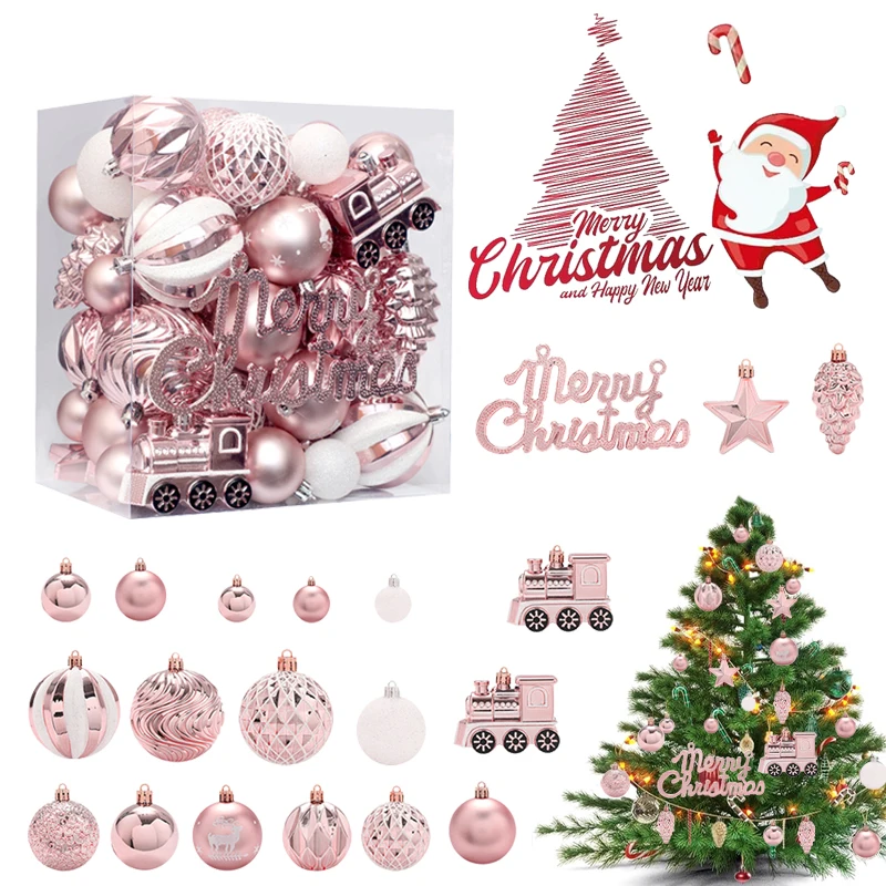 

25/65Pcs Christmas Ball Ornaments 60MM Shatterproof Clear Plastic Xmas Balls Christmas Tree Decorations for Party Home Store