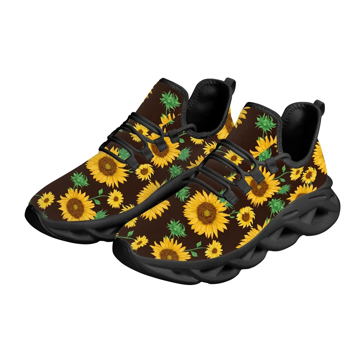 

Beautiful Yellow Flowers Sunflower Sneakers Lace Up Flats Floral Design Vulcanized Shoes Chaussure Femme