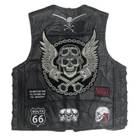 Men Moto Vest Sheepskin Splice Short Motorcycle Sleeveless Jacket Biker Streetwear Waistcoat Locomotive Club Punk Leather Vest