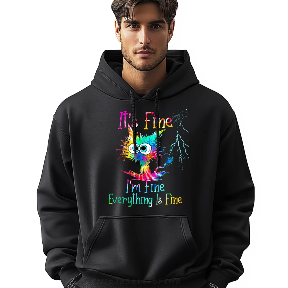 

It s fine I m fine everything is under control funny cat Mens Designer Clothes Hoodies Homme Japan Style