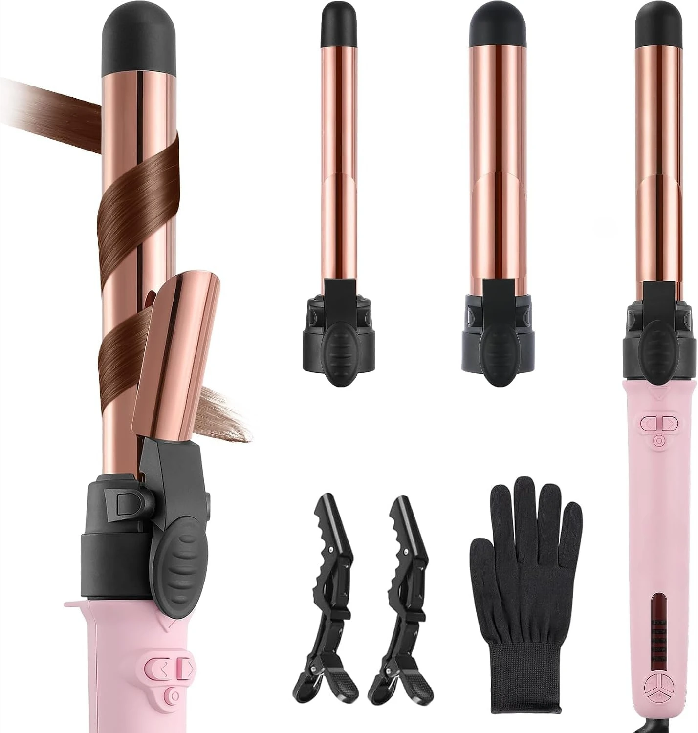 Automatic Curling Wand Long Hair, Easy to Use Hair Curler Get Effortless Beach Waves 3 Sizes Ceramic Barrel 0.75" 1" 1.25" to 430F with Home Button, Dual Voltage