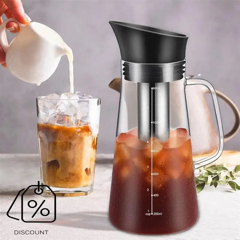 ABBN-Eiskaffeemaschine, Kaltbrüh-Teekrug, langlebiges Glas und luftdichter Deckel, Kaffeekanne, 1,2 l