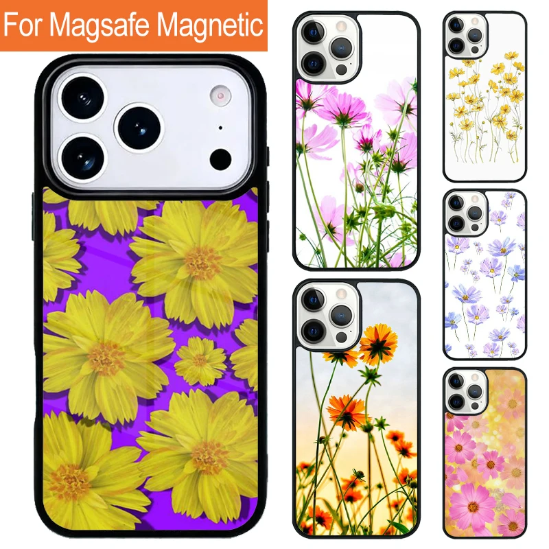 Funda Magnética para Teléfono con Diseño de Flores de Cosmos Amarillas y Lavanda para iPhone 17 Pro, 16, 15, 13, 12, 11 Pro Max, Air 14 Plus con Cubierta Magsafe