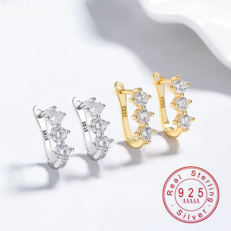 

925 Sterling Silver Huggie Hoop Earrings, 3-Stone Cubic Zirconia Small Hoop Earrings for Women, Hypoallergenic