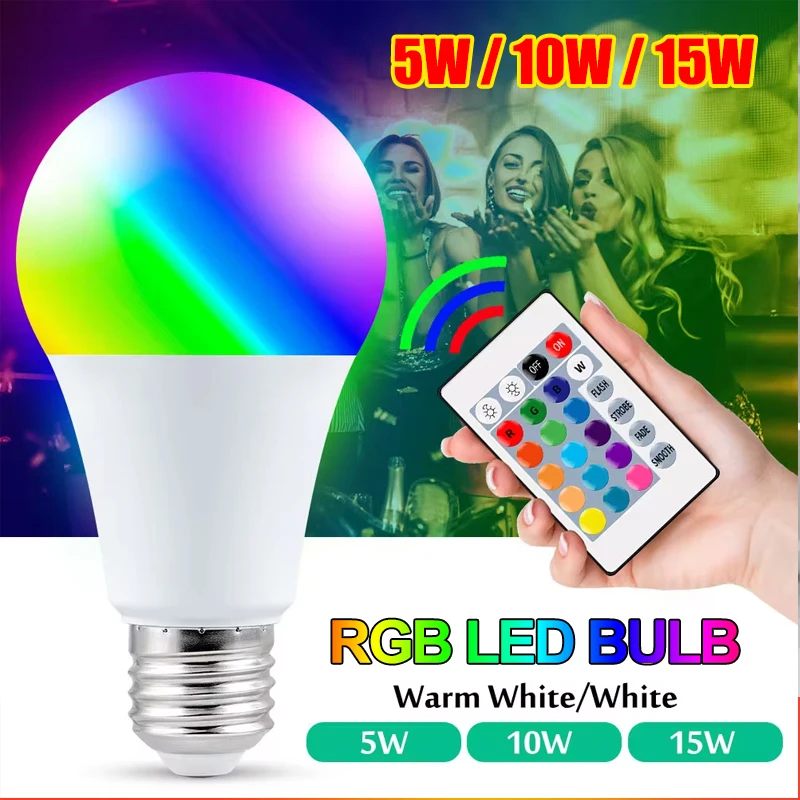 Умная Светодиодная Лампа E27, 5/10/15 Вт, Цветная Rgb, Настраиваемая, С Регулируемой Яркостью