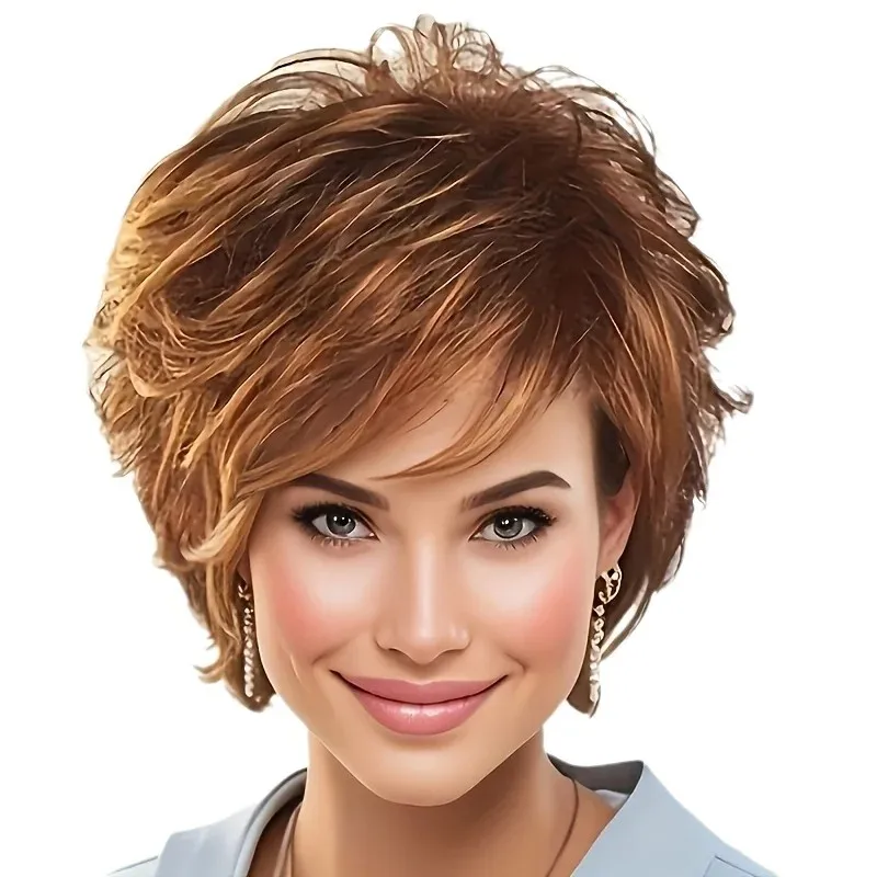 

Golden short curly hair fluffy and realistic rose inner network synthetic fiber wig full head set synthetic fiber wig