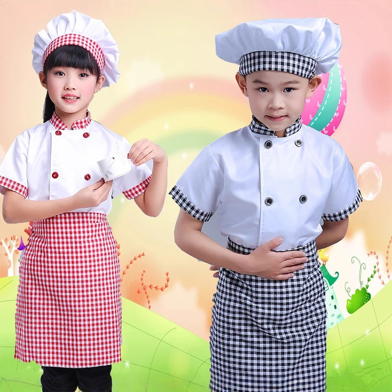 Kids Chef Uniform With Cook Hat Children Restaurant Cosplay Costume Set Boys Girls Holiday Party School Stage Performance