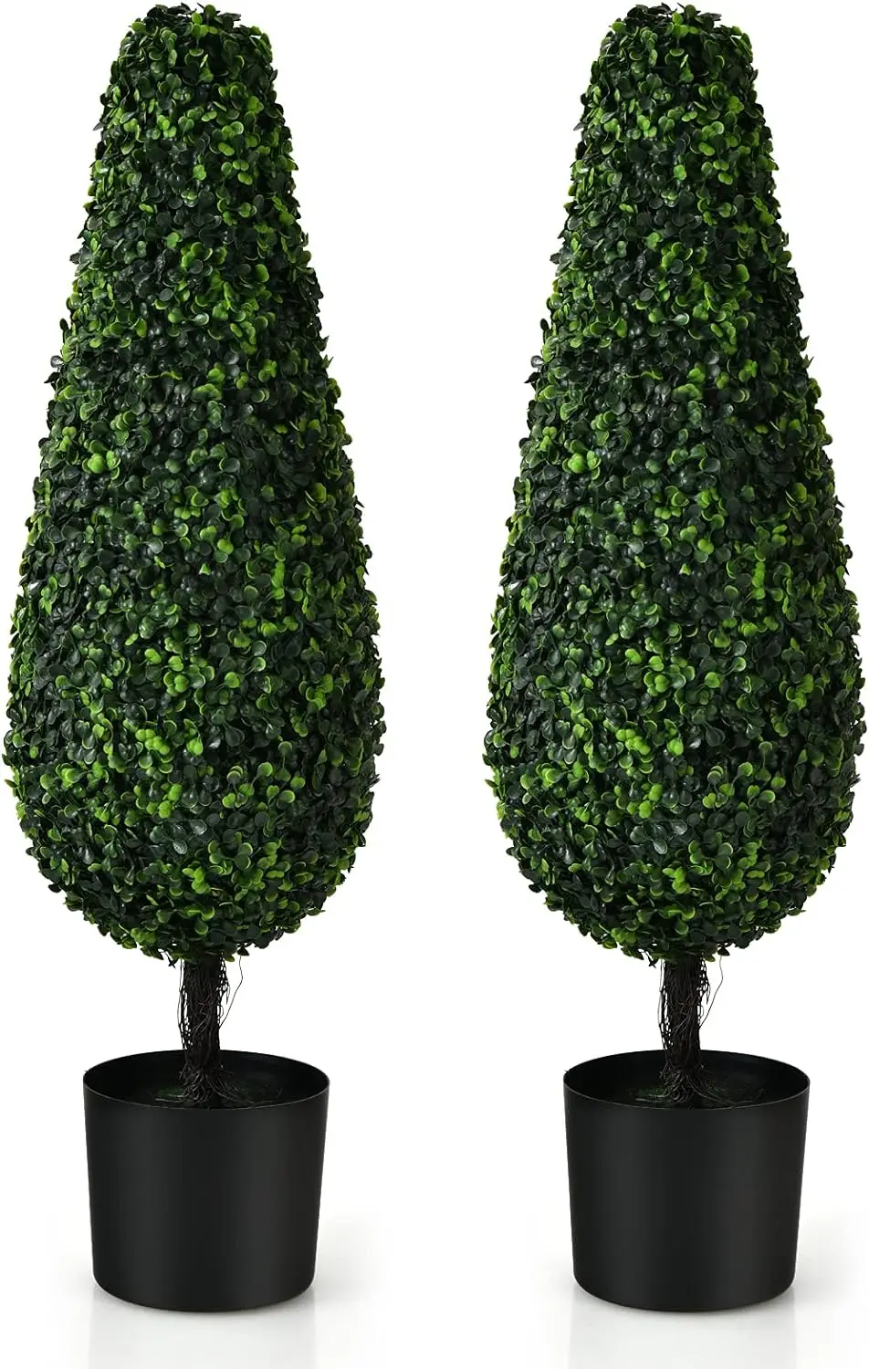 3ft Artificial Boxwood Tower Topiary Trees, 2 Pack Faux Decorative Plants in Cement-Filled Plastic Pot, Fake Greenery Plants