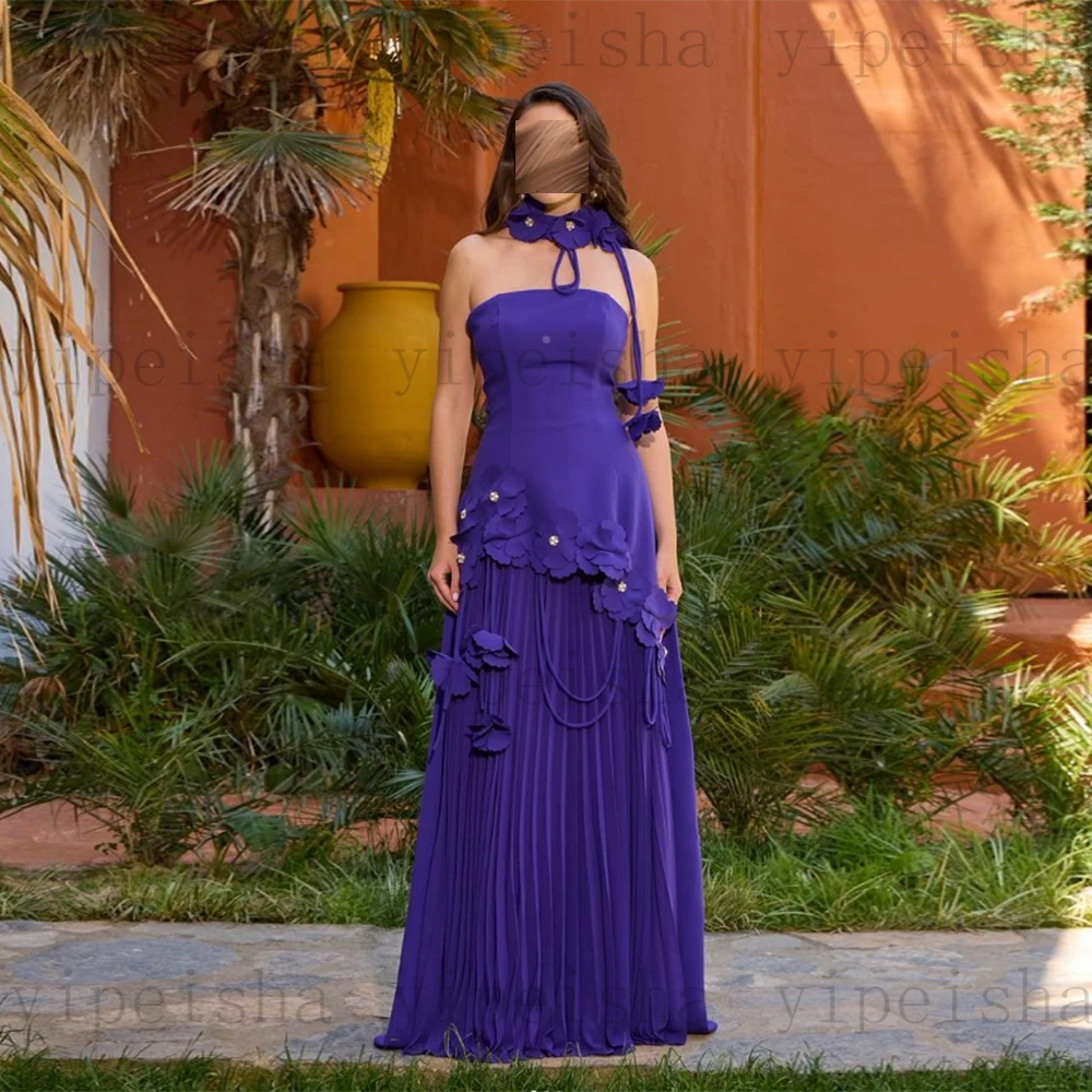 فساتين سهرة مخصصة بدون حمالات عصرية بدون ظهر مزينة بالزهور ثنيات على شكل حرف a فستان حفلات مطرز بحجر الراين