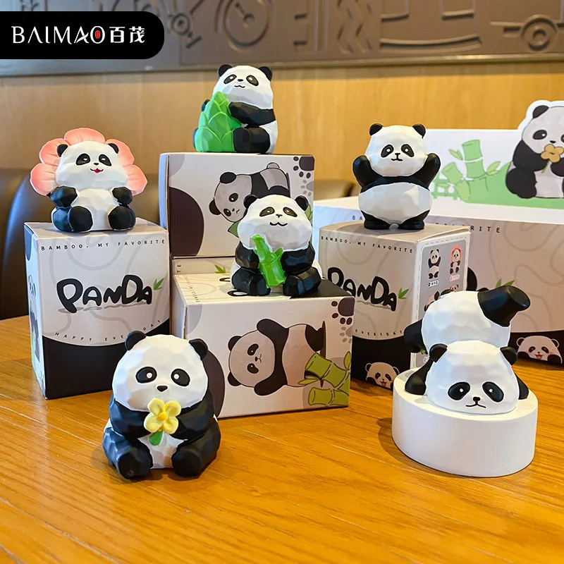 Resin wood carving wind panda ornament, creative exquisite panda desktop decoration