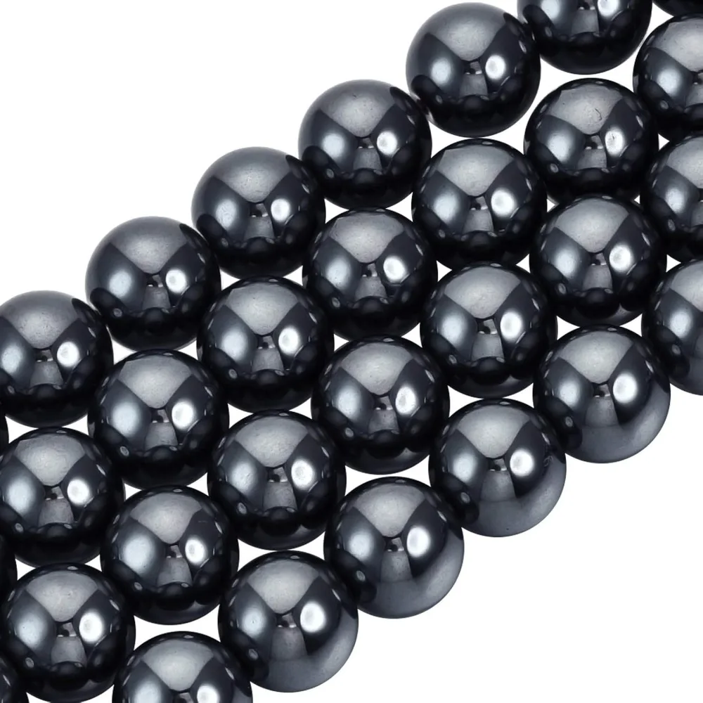 150PCS Grade A Hematite Beads 8mm Non-magnetic Metal Round Loose Beads Strand for Necklace Pendant Jewelry Making