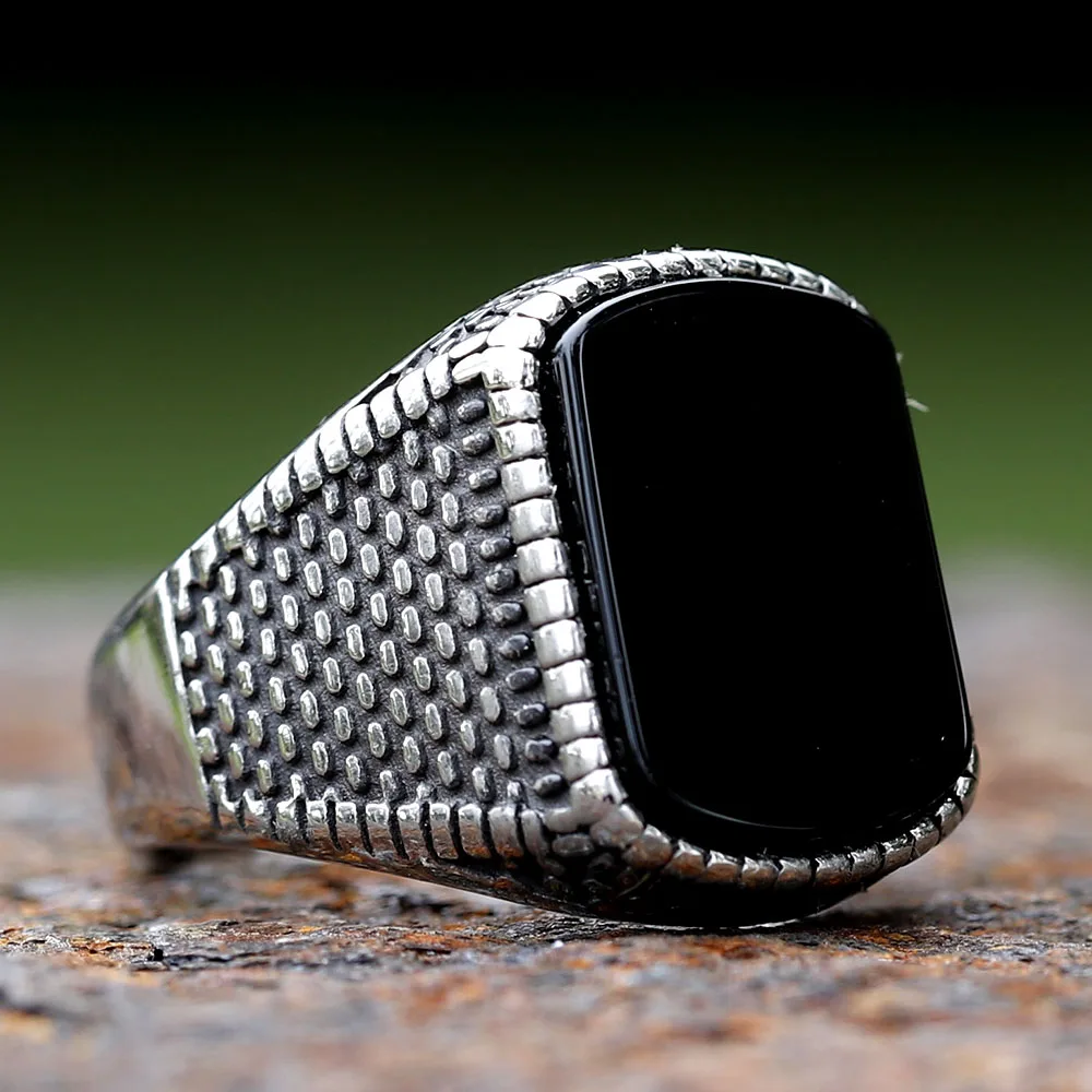 Simple Fashion Stainless Steel With Zircon Black Agate Stone Rings For Men Women High Quality Wedding Jewelry Gifts Dropshipping