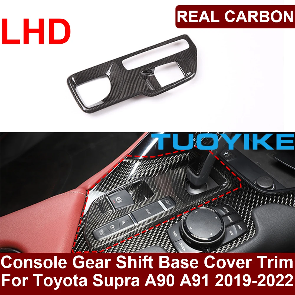 LHD Real Dry Carbon Fiber Interior Gear Shift Lever Knob Base Frame Cover Trim Race Decoration For Toyota Supra A90 A91 2019-22